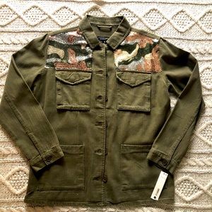 Aqua utility jacket w/ sequins camo design